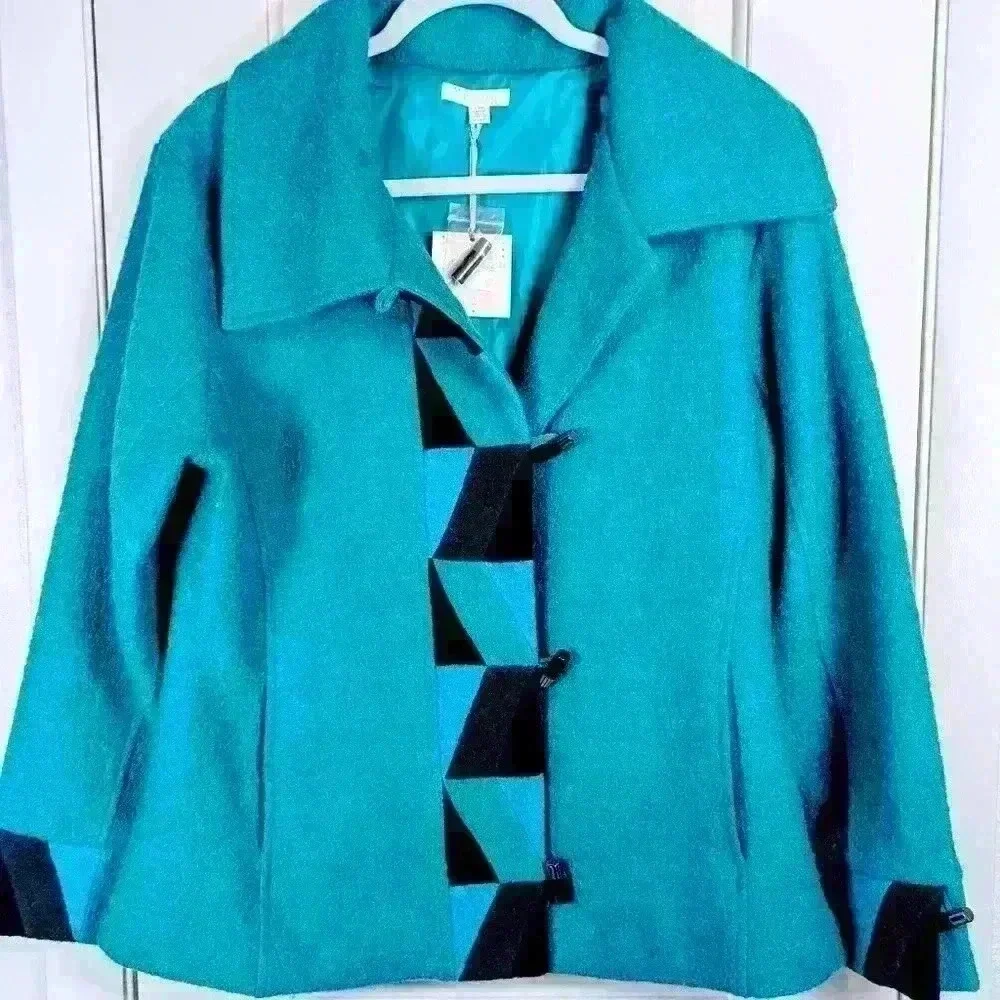 NWT Carson Boiled Wool Toggle Closure Geometric Pattern Jacket Large - Picture 1 of 12